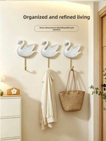 Crochet mural créatif en résine 3D en forme de cygne, sans perçage, haut de gamme ; Décoration murale et support de rangement pour la maison