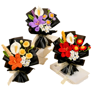 DAMAI Bouquet de fleurs tricotées et crochetées à la main de qualité supérieure, tulipe, fer à cheval, lotus, cadeau pour la fête des mères - Product Image 4
