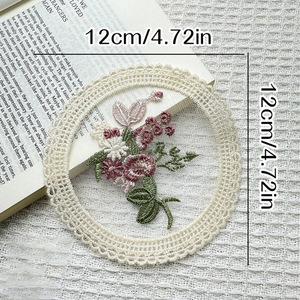 Sous-verre en polyester brodé de dentelle vintage, style européen, diamètre 12 cm, écologique, accessoire photo Instagram, pour tasse de bureau - Product Image 3