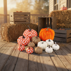 Ensemble de 12 citrouilles en velours à carreaux pour <span class=keywords><strong>Halloween</strong></span> 2026 – Décoration de Noël et de Thanksgiving - Product Image 4