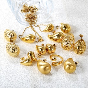 Ensemble collier et boucles d'oreilles en forme de larme, ovales géométriques, en acier inoxydable, unisexe, pour tous les jours, bijoux raffinés - Product Image 2