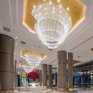 Projeto de lobby de hotel de alta qualidade com iluminação personalizada, lustre de luxo em forma de shopping, vento, cristal, LED pós-moderno, personalizado