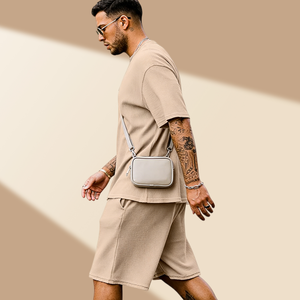 Ensemble deux pièces pour homme, t-shirt à manches courtes et short, coupe ample, 210 g/m², 95 % polyester, 5 % élasthanne, respirant, décontracté, pour la gym - Product Image 2