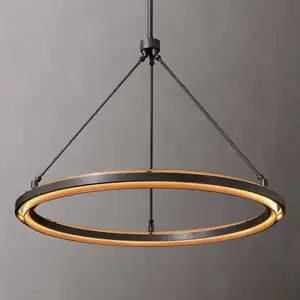 Lampu gantung cincin bulat 36 ", lampu gantung dekorasi industri liontin besi hitam