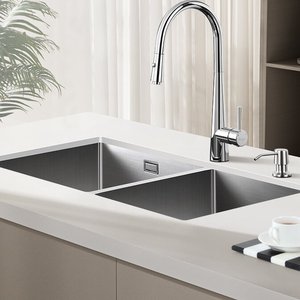 Fregadero Doble Grande de Acero Inoxidable 304, Hecho a Mano, de Instalación Bajo Encimera, Fácil de Limpiar, para el Hogar - Product Image 1