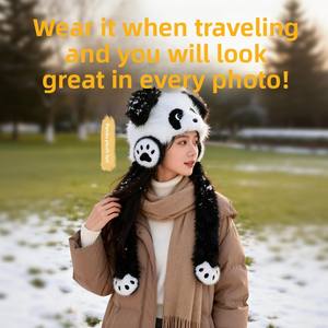 Chapeau d'extérieur en peluche courte automne/hiver, chaud, protection des <span class=keywords><strong>oreilles</strong></span>, motif mignon Panda & Renard avec <span class=keywords><strong>oreilles</strong></span> mobiles, taille universelle - Product Image 5