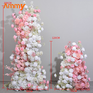 Ammy Wedding Cake Tower Arch Pink Silk Roses Hortensia Runner Flores artificiales para Navidad Decoración de Navidad - Product Image 6