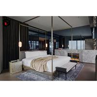 Ensemble de mobilier de chambre moderne pour hôtel, lit en bois massif OEM taille King/Queen, vente en gros pour projets hôteliers économiques