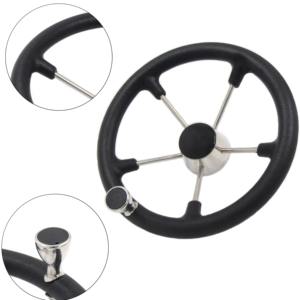 Volante de barco destructor de 5 radios de acero inoxidable de 13-1/2 pulgadas con empuñadura de espuma negra y perilla accesorios marinos - Product Image 6