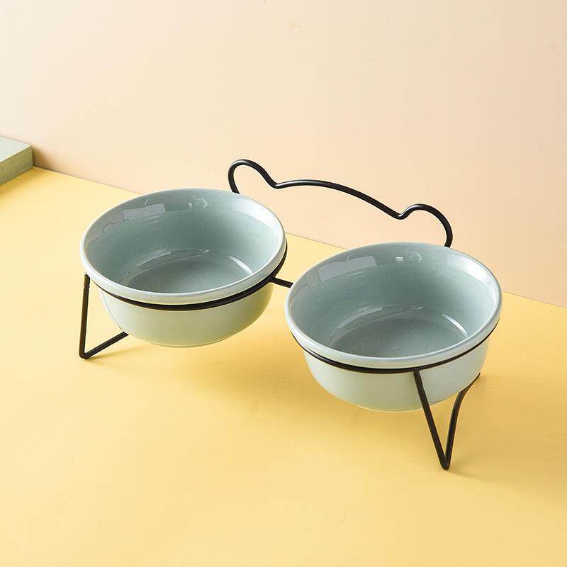 Green Double Bowls with Black Stand