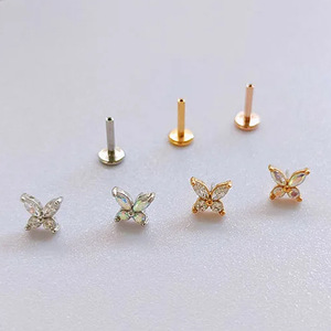 Pendientes de Titanio ASTM F136 G23 con Diseño de Mariposa y Circonita Cúbica, Estilo Labret, Parte Trasera Plana, para Mujer, Nueva Tendencia 2026 - Product Image 3