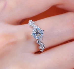 S925 Sterling Silver Gold Plated 0.5CT Round Moissanite Women's Multi Stone Gradient Band Stackable Wedding Ring Jewelry - Product Image 2