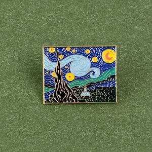 Broches creativos de metal esmaltado con pinturas al óleo de Van Gogh: Girasol y Cielo Estrellado, insignias de arte abstracto para solapa. - Product Image 3