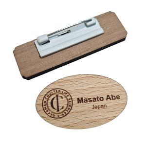 金富佳天然木カスタムバスウッド社員名札彫刻刻印モダンデザインUV印刷技術ピンバック - Product Image 5