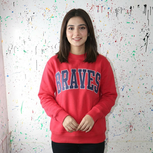 BRAVES RED Hooded Sweatshirt <b>Navy</b> Blue Applique Embroidery CLUSH SPORTS 100% Cotton Winter Digital Printing Oversized Velour - Product Image 1