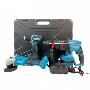 Ensemble d'outils industriels sans fil puissant 3 en 1 comprenant une <span class=keywords><strong>perceuse</strong></span> sans balais, une meuleuse d'angle de 5 pouces, un marteau perforateur de 26 mm - 1 an de garantie, étui rigide - Product Image 1