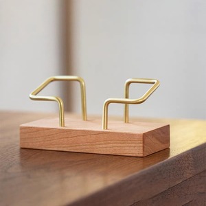 Walnut <b>Wood</b> Metal Business Card Holder <b>Solid</b> <b>Wood</b> <b>Desk</b> Organizer For Office Use - Product Image 2