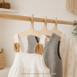 Cintres en bois en forme de tête d'ours pour bébés, lot de 10, gain de place, antidérapants, organisateur de placard pour armoire et magasin de vêtements pour enfants - Product Image 6