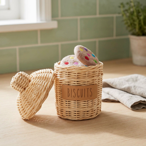 Rattan Biscuit Basket With Lid And Felt Cookies For Kids Play Kitchen Toys - Product Image 4