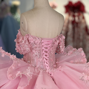 Jancember 6849 Beautiful Pink <b>Lace</b> Flower Birthday Quinceanera 15 Girls Party Dress - Product Image 6