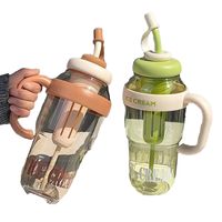 Vente en gros de grande capacité, tasse à glace d'extérieur avec paille en plastique pour crème glacée, nouvelle poignée porte-bonheur, tasse, bouteille d'eau