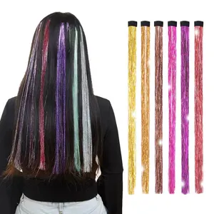 Clip In Hair Tinsel Glitter Hair Extensions Rainbow Synthetic Braiding Hairpieces Hair Accessories For Women Braiding Headdress
