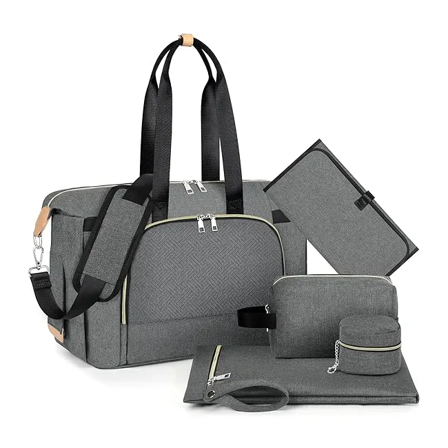 BSCI-Werk 2024 neue Mode 5 in 1 Mumietote-Reisetasche Baby-Wellenbeutel Muttertasche 5-teiliges Set mit Flaschenhalter-Wechselkissen