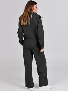 Traje deportivo informal de otoño e invierno con cremallera, sudadera de manga larga, pantalones de pierna ancha, traje de dos piezas, <span class=keywords><strong>ropa</strong></span> de mujer personalizada en línea - Product Image 4