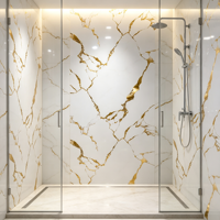 Panneau mural en marbre brillant à veinage doré, feuille de PVC plastique pour revêtement mural intérieur commercial