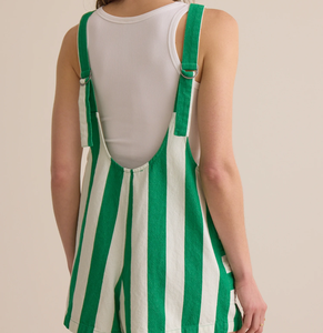 <span class=keywords><strong>Combinaison</strong></span> Courte Décontractée <span class=keywords><strong>Femme</strong></span> Personnalisée à Rayures Vertes et Blanches, Sans Manches, Col Carré, avec Poches – Fabricant - Product Image 4