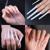 Puntas de Uñas Extra Largas XXXL, Transparentes, Francesas, Sin Curva C, Cuadradas, Stiletto, Coffin, Cuadradas Cónicas, de Gel Suave