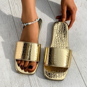 Pantuflas de mujer de talla grande con estampado de piedra, punta cuadrada, estilo casual y sencillo, novedad de verano 2025, para playa Cool231 231 - Product Image 3