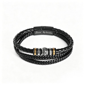 Handmade Braided Black <b>Leather</b> <b>Bracelet</b> Stainless Steel Magnetic Clasp Gift For Men Women 7.5in 8.5in 9in - Product Image 3