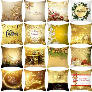 High Quality Gold Christmas Pillow Case Sofa Decorative Merry Christmas 2022 SnowflakeThrow Pillowcover Christmas Pillow Case