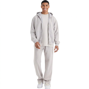Best Quality Unisex Solid 100% Cotton Tracksuit Sportswear Wholesale Plus Size Custom Logo Full Zipper 2 Piece Tracksuit Set - Product Image 1