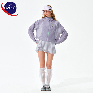 QZFSO Custom Streetwear Lightweight Mesh Zip up Windbreaker Breathable Quick-dry Polyester Sun Protection <b>Jacket</b> With Hood - Product Image 1