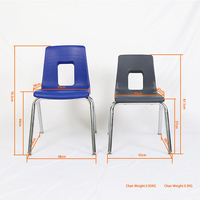 Chaises ergonomiques modernes pour l'école, coque moulée bleue, dossier rectangulaire perforé, pieds en tube chromé, chaise d'étudiant, sièges de salle de classe