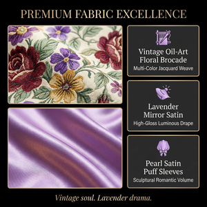 Ensemble haut à manches bouffantes à imprimé floral et jupe longue en satin violet, robe de soirée élégante pour femmes, <span class=keywords><strong>tenue</strong></span> de soirée formelle en 2 pièces - Product Image 2
