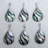 MOP27 Pierre de coquille d'ormeau naturelle véritable, cabochon organique en forme de larme, grand pendentif