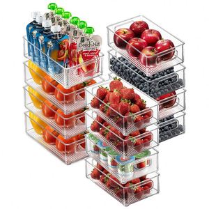 Offre Spéciale : Lot de 12 Bacs de Rangement Empilables pour Réfrigérateur et Congélateur, Contenants Alimentaires en Plastique Sans BPA - Product Image 1