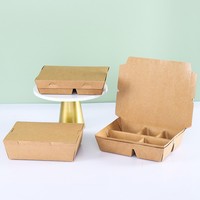 YBLPAK - Caja de Ensalada Desechable Rectangular de Papel Kraft con 3 o 4 Compartimentos, Contenedor de Alimentos para Llevar, Resistente al Aceite, Recubierto de PE