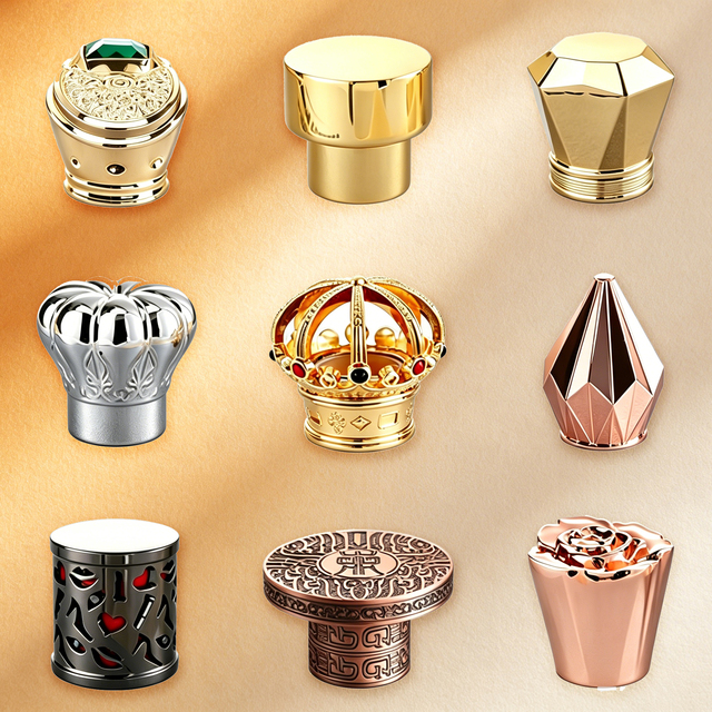 Wholesale Zinc Alloy Die-cast Perfume Bottle Caps With Snap-on Closures Custom-plated Universal Metal Bottle Caps Logo Design