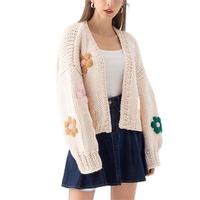 AiNear Logo personnalisé Designer Fleur Pull Cardigan en tricot épais fait à la main pour femmes Tricots tricotés à la main pour femmes Pulls Cardigans