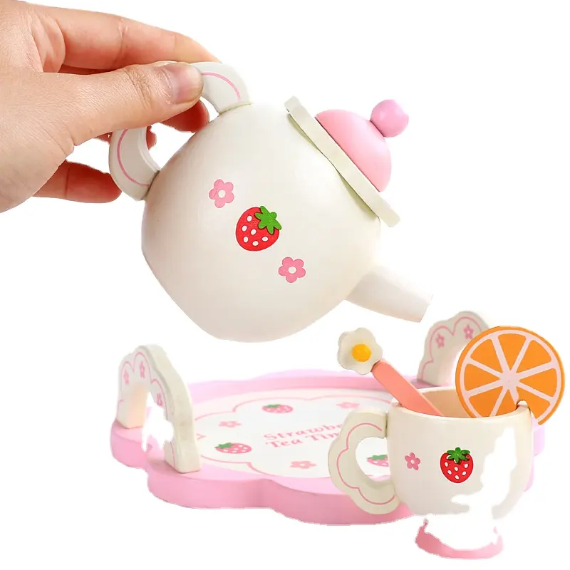 Hot SalePretend Kitchen Play Toy New Arrival Wooden Tea Set for KidsWooden tea party setBirthday Gift Wood Free Oray