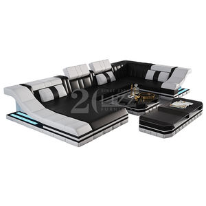 Sofá Seccional Moderno de Piel Genuina con Luces LED Estilo Chino para Sala de Estar - Product Image 1