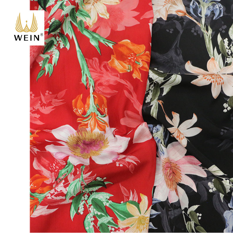 WI-B20 100% Polyester Summer Faille Crepe Fabric Elegant Floral Printing for Midi Dress Woven Plain In-stock Items Women,girls