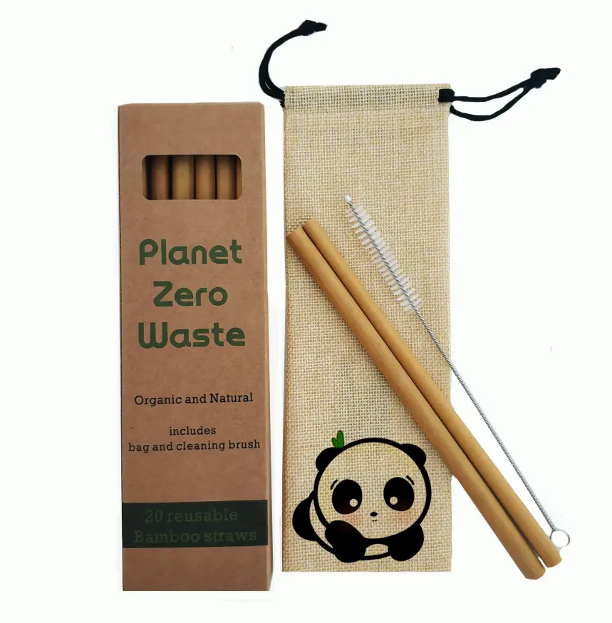 A 2024 factory natural new sustainable and reusable bamboo drink straw with customized logo bamboo straw set