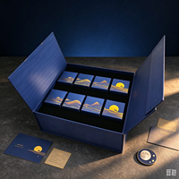 Coffret Cadeau Personnalisé pour Gâteaux de Lune de la Fête de la Mi-Automne, Boîte Rigide Bleue à Double Porte avec Impression Dorée, Emballage de Luxe pour Entreprises et Festivals