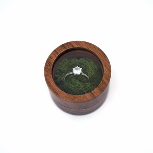 Wooden <b>Ring</b> <b>Box</b> Round Black Walnut Wood Jewelry <b>Box</b> Engagement Wedding <b>Ring</b> Storage With Moss Lining Gift <b>Box</b> - Product Image 3