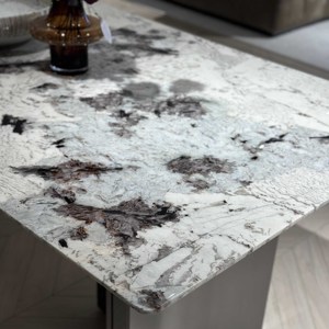 Nhập khẩu tuyết núi màu xanh hiện đại sang trọng đá bàn ăn cao cấp Nhà hàng hình chữ nhật kim loại chân dài bảng cho đồ nội thất - Product Image 3